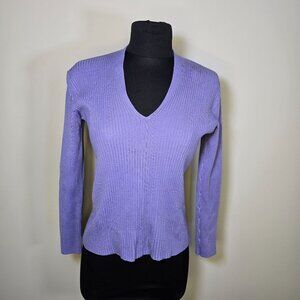 New York and Company Purple V-Neck Ribbed Sweater Size M